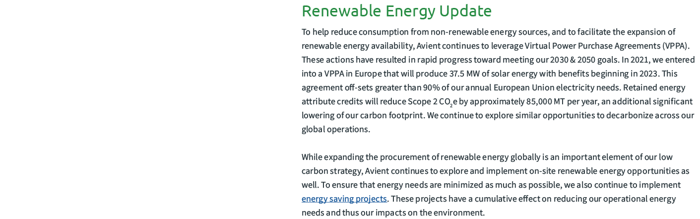 Renewable Energy Update To help reduce consumption from non-renewable energy sources, and to facilitate the expansion...